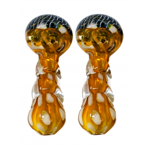 3" Gold Fumed Stretched Dot Ribbon Head Spoon Hand Pipe - (Pack of 2) [RKGS37]